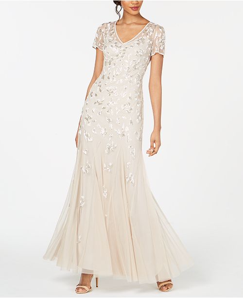 Adrianna Papell Beaded Short Sleeve Gown Reviews Macy S