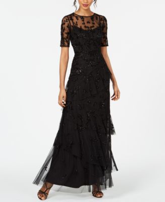 Adrianna Papell Beaded Ruffled Gown - Macy's