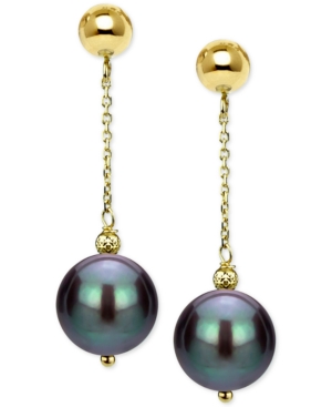 image of Cultured Tahitian Pearl (8-10mm) Drop Earrings in 14k Gold