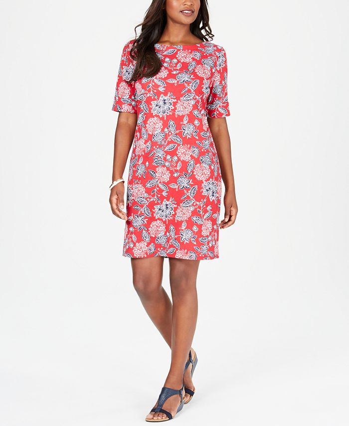 Karen Scott Printed Boat-Neck Dress, Created for Macy's - Macy's