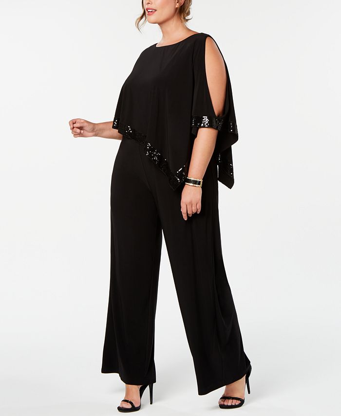 Adrianna Papell Plus Size Embellished Cold-Shoulder Jumpsuit - Macy's