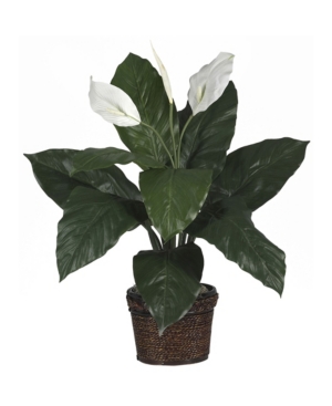 Nearly Natural Spathiphyllum W/ Wicker Silk Plant In Green