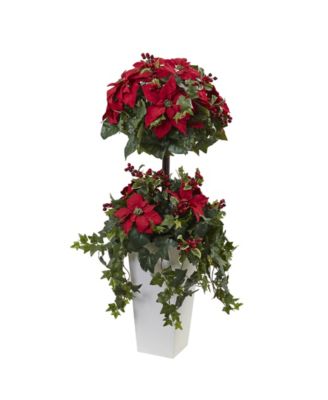 Nearly Natural - 4' Poinsettia Berry Topiary w/ Decorative Planter