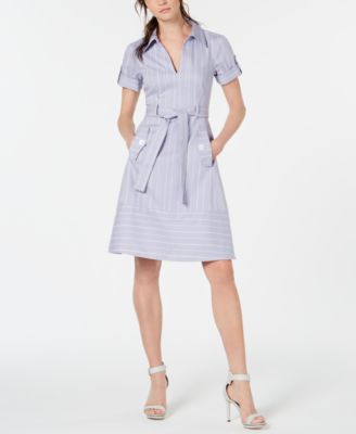 Nanette Lepore - Striped Belted Shirtdress