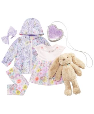 First Impressions Baby Girls Floral-Print Windbreaker, Tunic, Leggings, Purse, Bow & Bunny Rabbit Doll Separates, Created for Macy's 