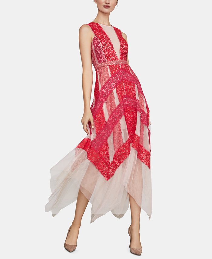 BCBGMAXAZRIA Lace Tulle Illusion Midi Dress Macy s