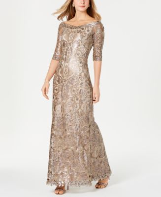 Tadashi Shoji Embellished 3/4-Sleeve Gown - Macy's