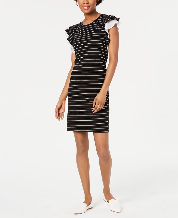 Maison Jules Striped Ruffle-Sleeve Dress, Created for Macy's - Macy's