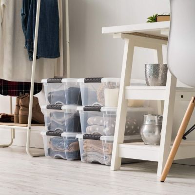 12.75 Qt. Plastic Stackable Storage Bin with Lid, Clear, Storage Organizer, 6 Pack