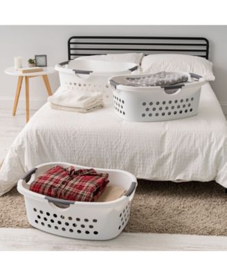USA 50L Plastic Hip Hold Laundry Basket with Built-In Comfort Carry Handles, 3-Pack, 1.5 Bushel, Clothes Hamper, Laundry Hamper, Ventilation Holes, for Dorm Laundry Room Bedroom, White