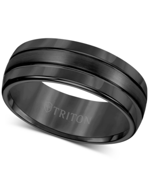 image of Triton Men-s Ring, 8mm 3-Row Wedding Band in Classic or Black Tungsten
