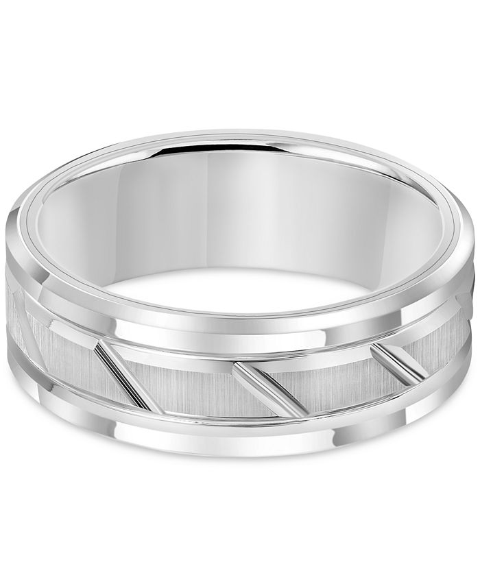 Triton - Men's White Tungsten Carbide Ring, 8mm Diamond-Cut Wedding Band