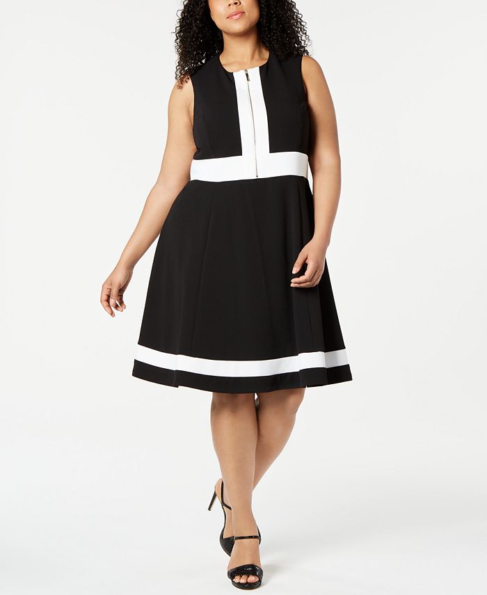 Calvin Klein Plus Size Sleeveless Colorblock Fit & Flare Dress ...