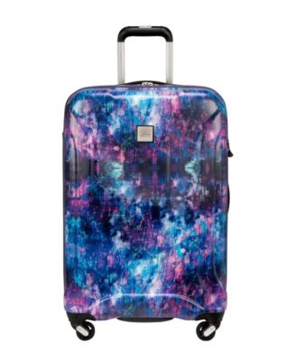 purple rolling suitcase