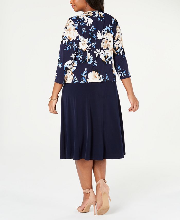Jessica Howard Plus Size Midi Dress & Floral-Print Jacket & Reviews ...