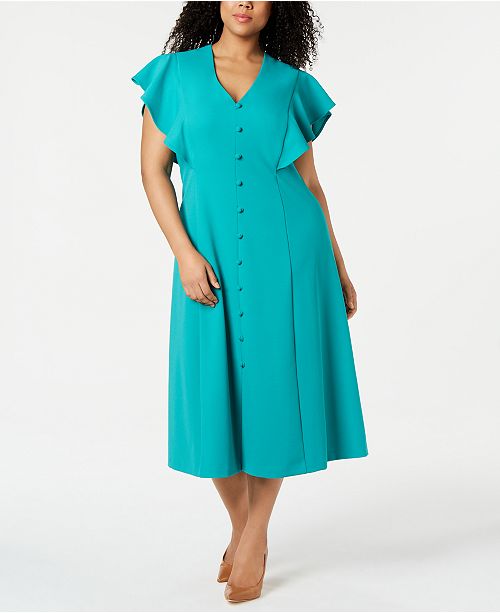 Calvin Klein Plus Size Button-Front A-line Dress & Reviews - Dresses ...