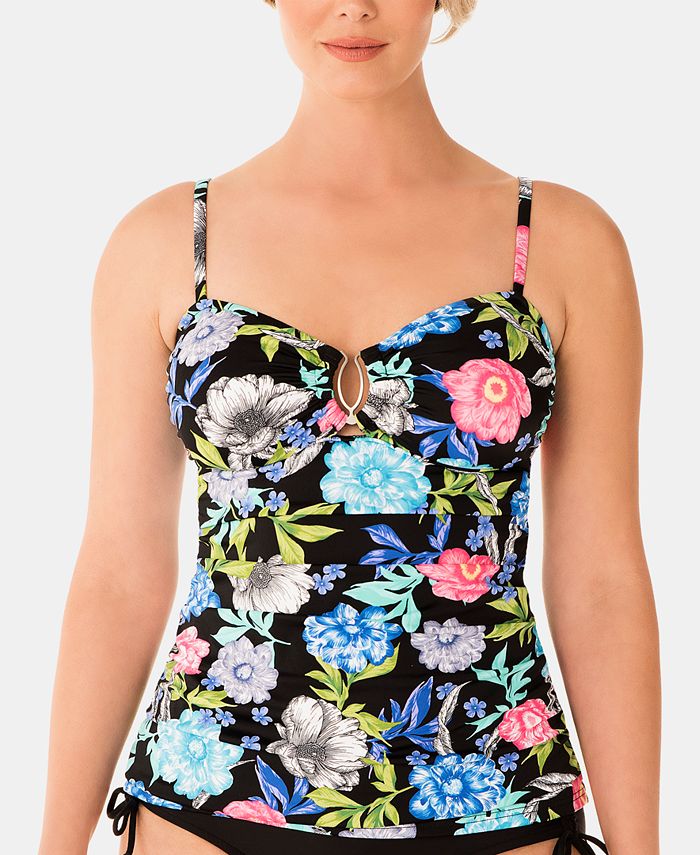 Swim Solutions Soft Blooms Keyhole Tankini Top, Created For Macy's - Macy's