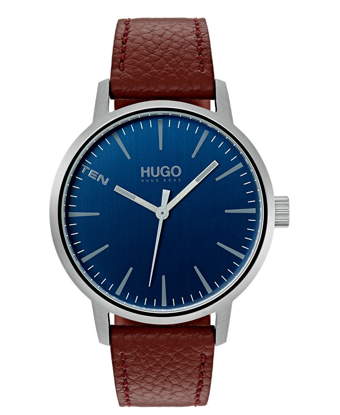 HUGO Men's #Stand Brown Leather Strap Watch 40mm - Macy's