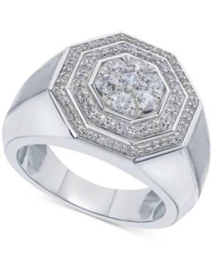 image of Men-s Diamond Octagon Layered Cluster Ring (1 ct. t.w.) in 10k White Gold
