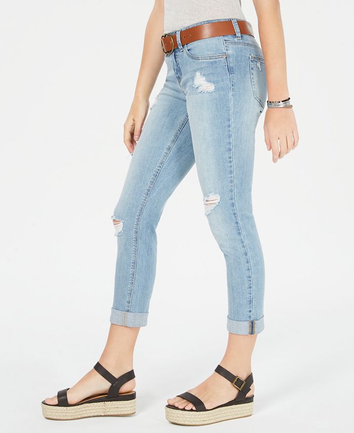 Dollhouse Juniors' Belted Ripped Skinny Jeans Macy's