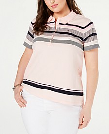 Plus Size Striped Polo Top, Created for Macy's