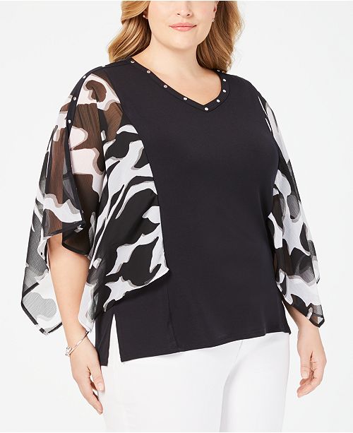 JM Collection Plus Size Studded Chiffon-Sleeve Top, Created for Macy's & Reviews - Tops - Plus