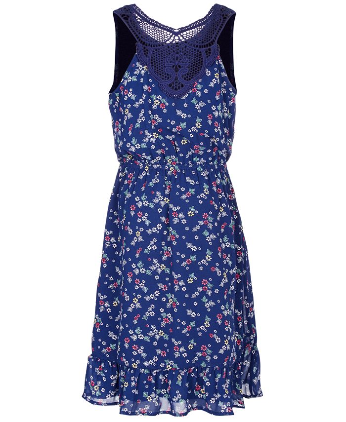 Monteau Big Girls Lace-Back Floral-Print Dress & Reviews - Dresses ...