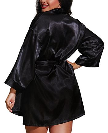 Dreamgirl Plus Size Satin Robe & Chemise Set