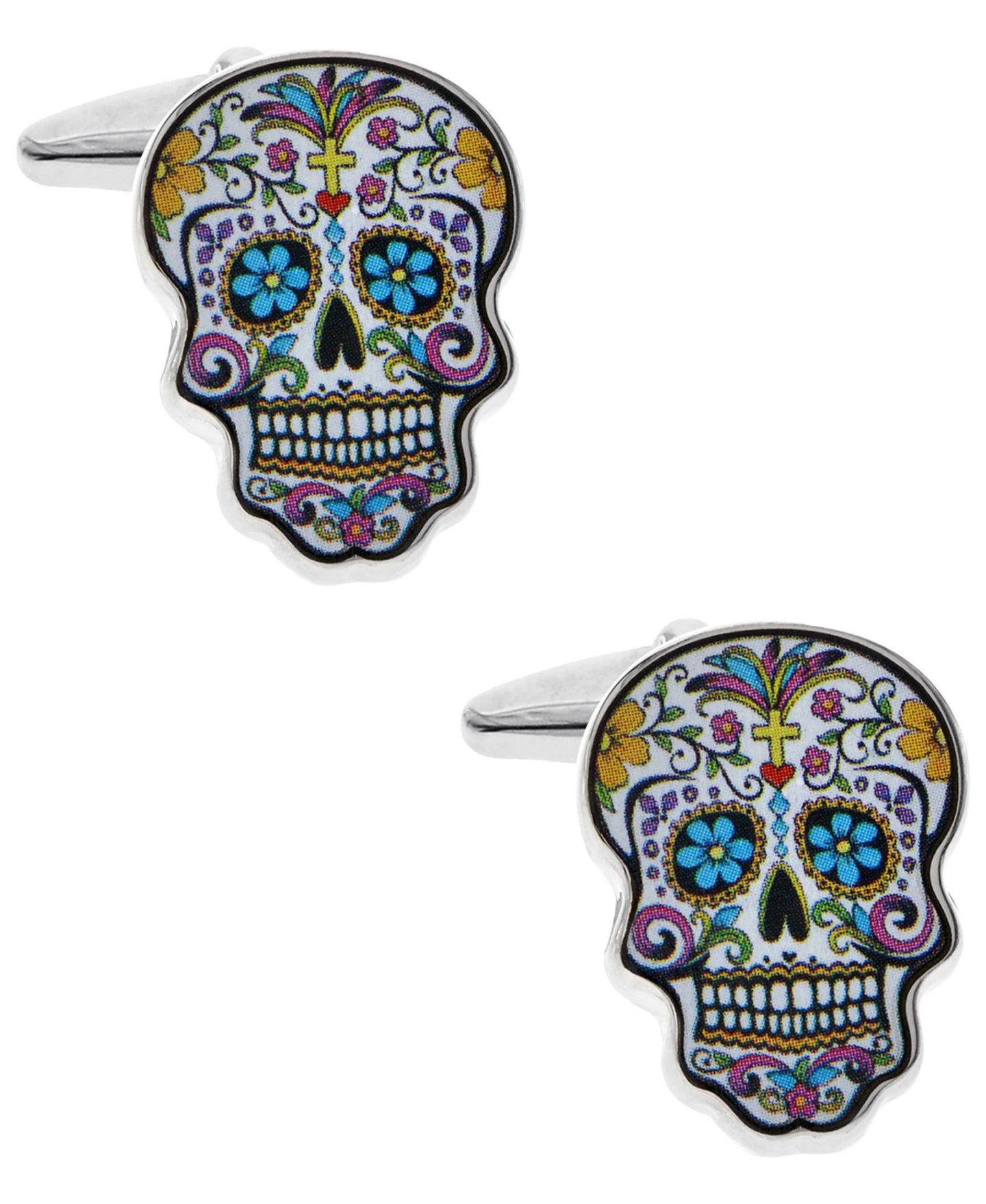 Мужские запонки Rhona Sutton Sutton Silver-Tone Sugar Skull Cufflinks, цвет: Разноцветный — фото 1