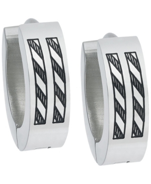 image of Sutton Stainless Steel Etched Stripes Huggie Earring Set