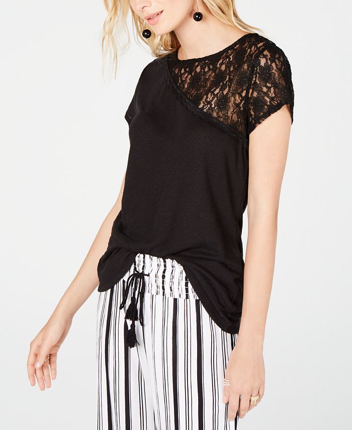 INC International Concepts INC OneShoulder Lace ShortSleeve Top, Created for Macy's Macy's