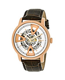 Belfour Automatic Rose Gold Case, Genuine Brown Leather Watch 44mm