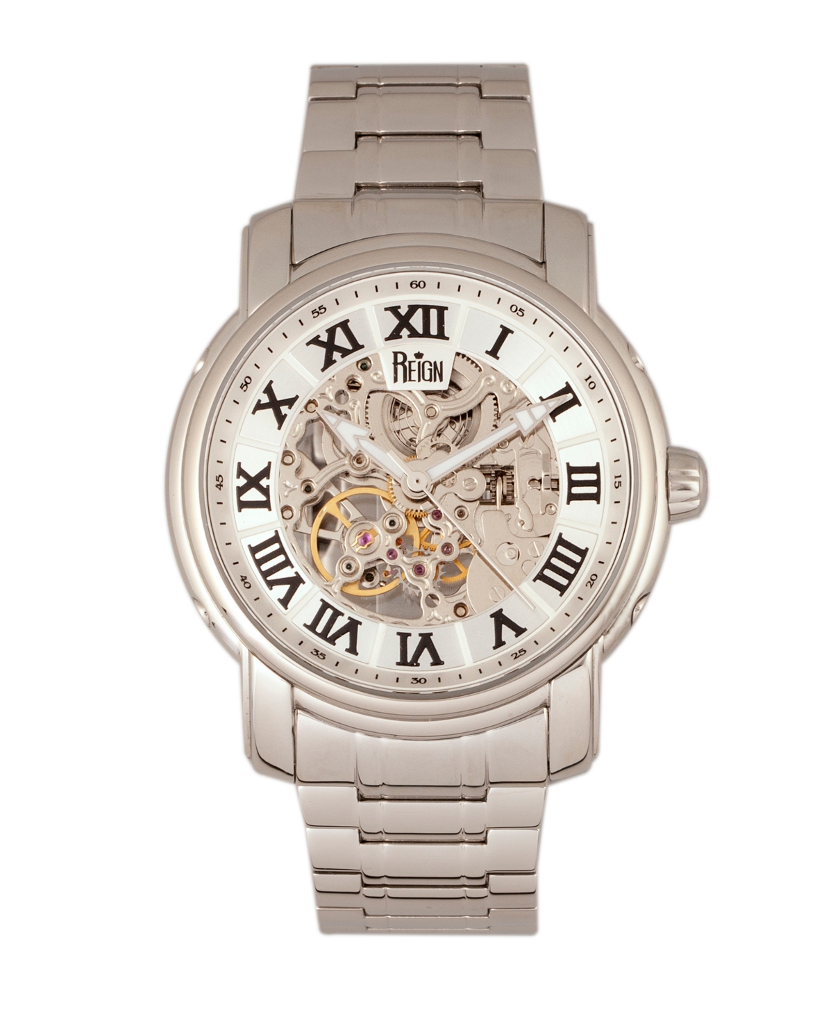 Kahn Automatic White Dial, Skeleton Silver Stainless Steel Watch 45mm - Silver