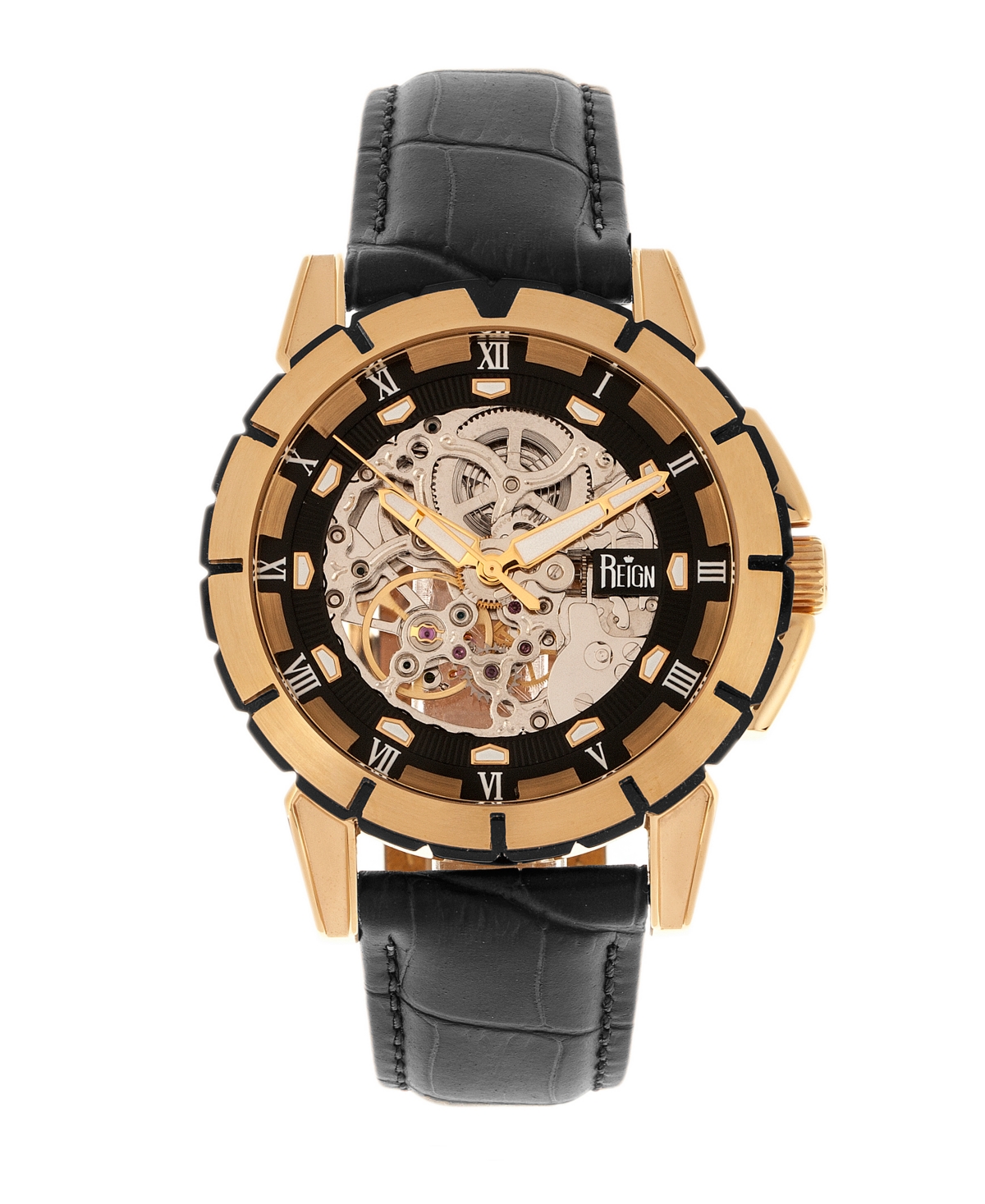 Philippe Automatic Rose Gold Case, Black Dial, Genuine Black Leather Watch 41mm - Black