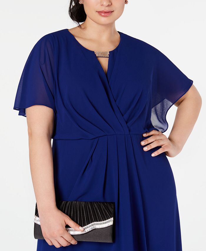 Flutter Sleeves Long Gown with Slit Sky Blue Plus Size