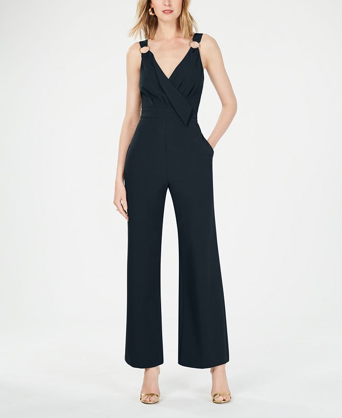 Vince Camuto Sleeveless Hardware-Detail Crepe Jumpsuit - Macy's