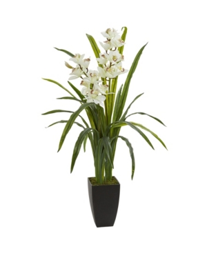 Nearly Natural 39" Cymbidium Orchid Artificial Plant In White