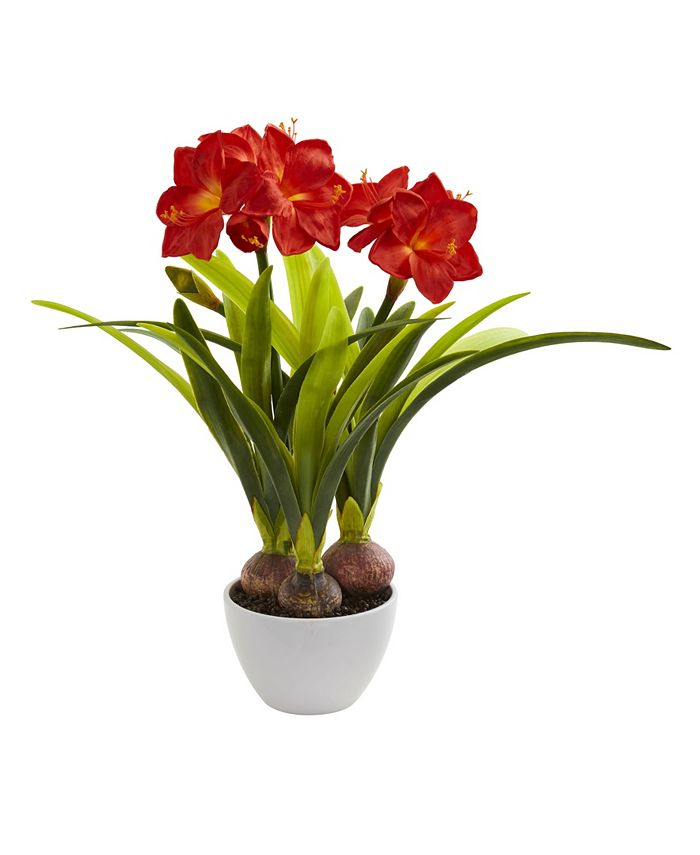 Nearly Natural Amaryllis Artificial Arrangement in White Vase Macy's