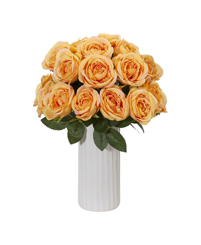 Nearly Natural Rose Artificial Arrangement in White Vase Macy's