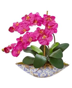 Nearly Natural Phalaenopsis Orchid Artificial Arrangement In Vase In Dark Pink