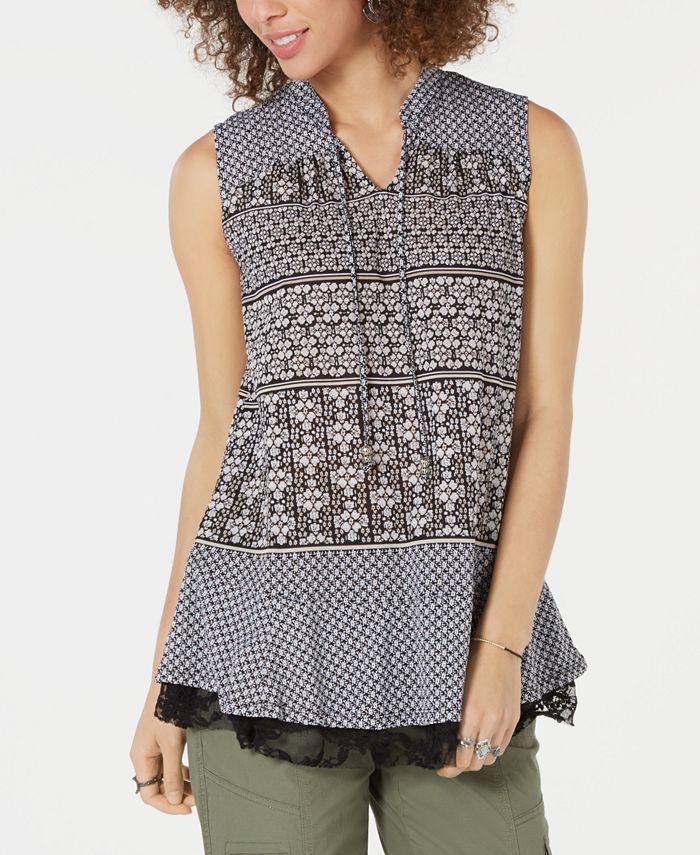 Style & Co Petite Printed Lace-Trim Top, Created for Macy's & Reviews ...