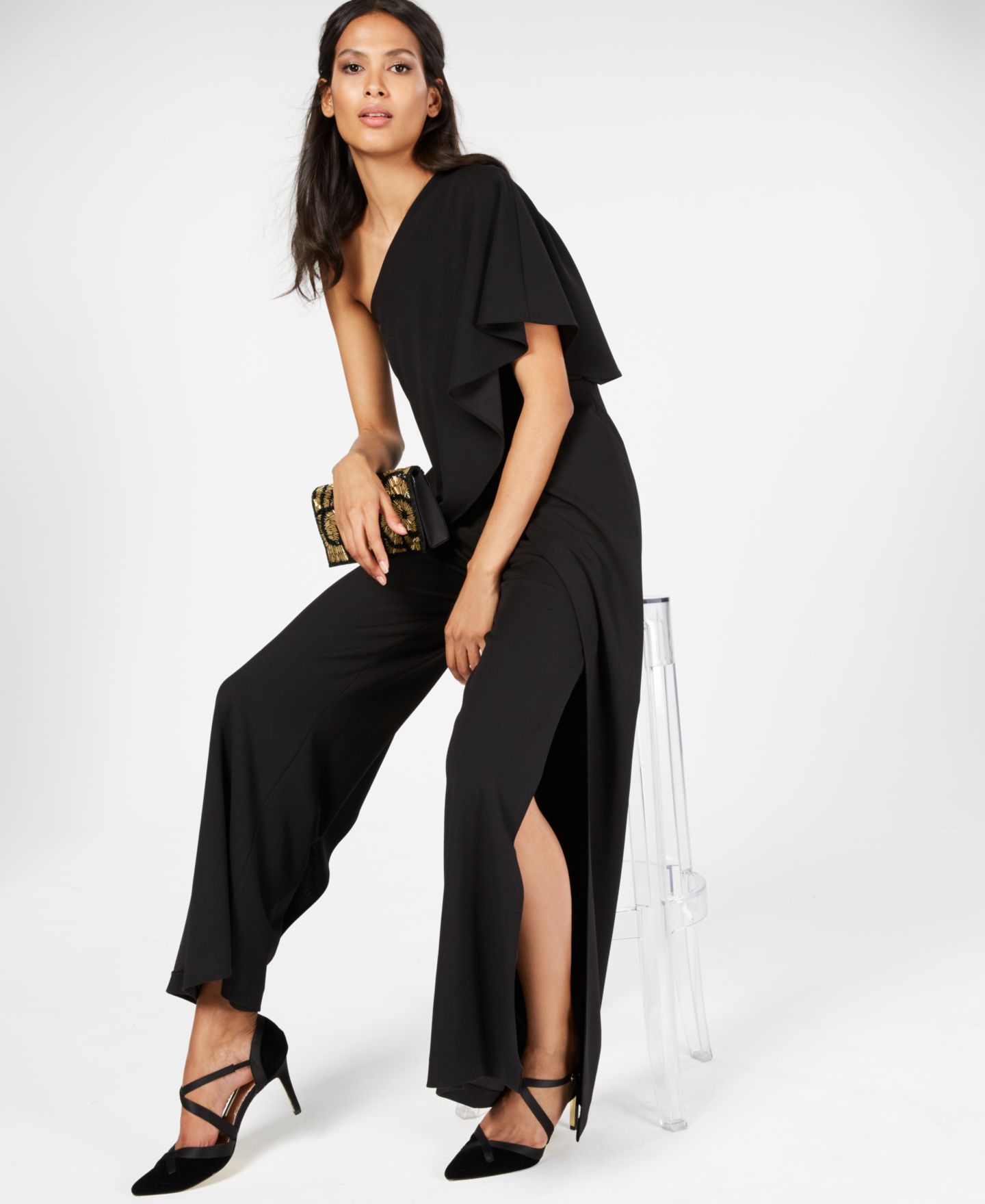 Женский комбинезон Adrianna Papell One-Shoulder Jumpsuit, цвет: Чёрный — фото 5