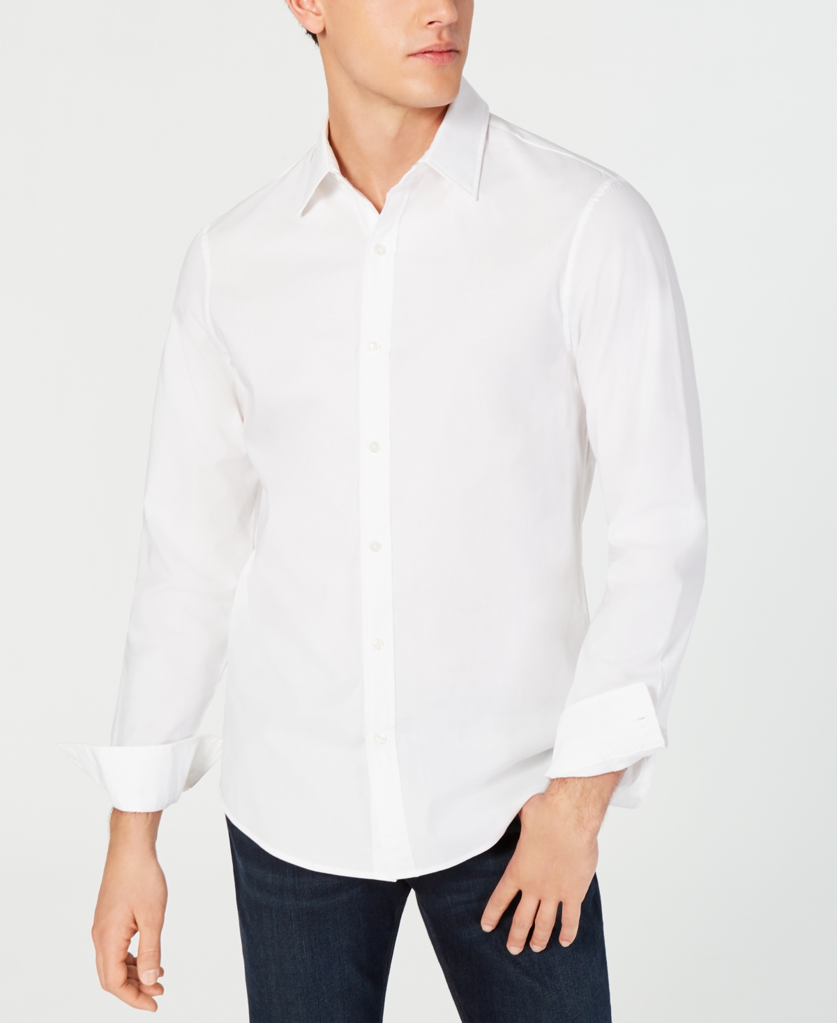 Shop Michael Kors Men's Stretch Button-front Shirt In White