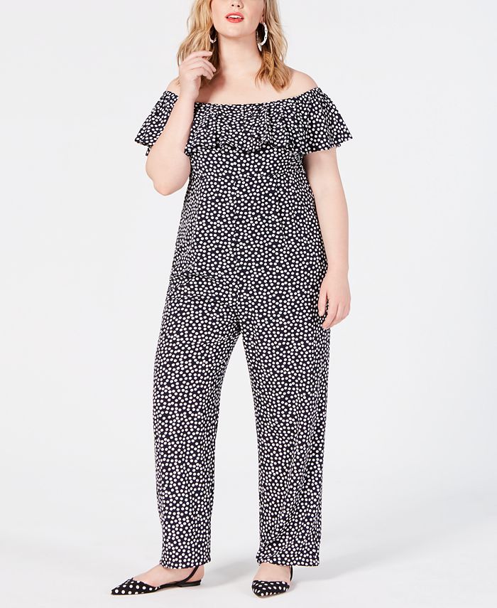 Betsey Johnson Plus Size Printed Off-The-Shoulder Jumpsuit - Macy's