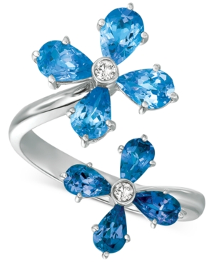 image of Blue Topaz (3 ct. t.w.) & Diamond Accent Floral Wrap Ring in 14k Gold