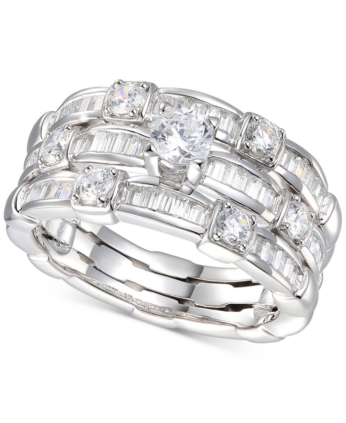 Macy s Cubic Zirconia Triple Row Band Ring in Sterling Silver Macy s