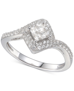 image of Cubic Zirconia Square Halo Ring in Sterling Silver