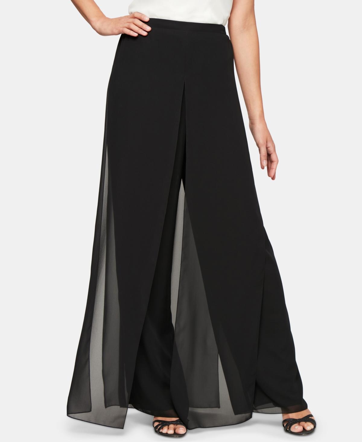 Alex Evenings Womens Cropped Drapey Wide Leg Pants In Black