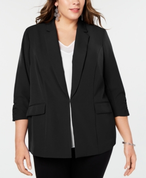 Shop Inc International Concepts Plus Size 3/4-sleeve Blazer, Created For Macy's In Deep Black