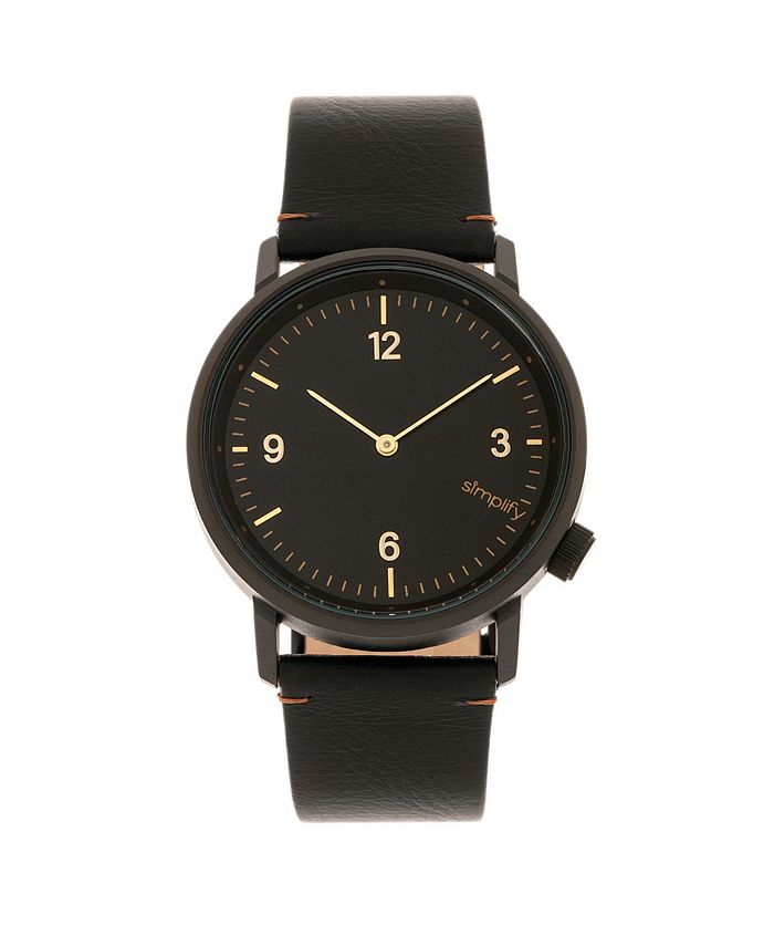 Simplify Quartz The 5500 Black Dial, Genuine Black Leather Watch 41mm ...